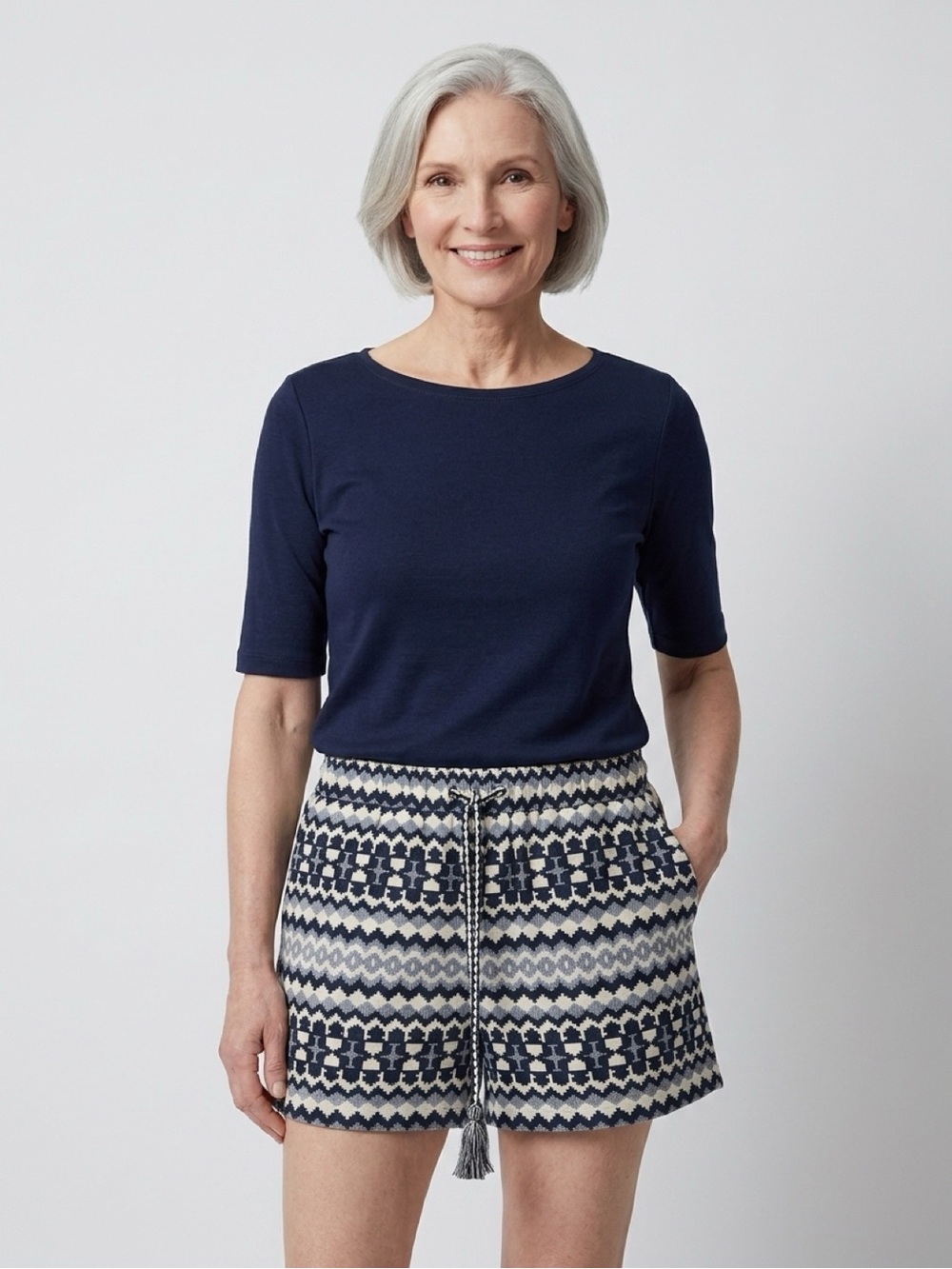 English Factory Navy and White Patterned Drawstring Skort